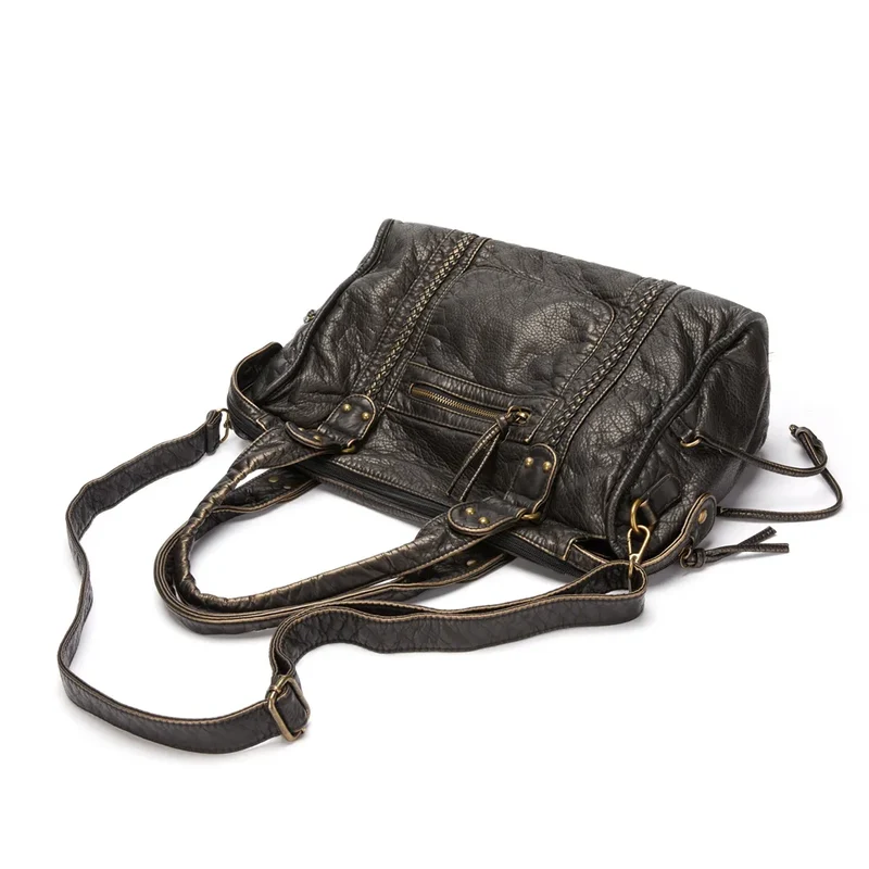 Sac à Main Femme en Cuir Noir avec Poches Zippées – Élégance Fonctionnelle
