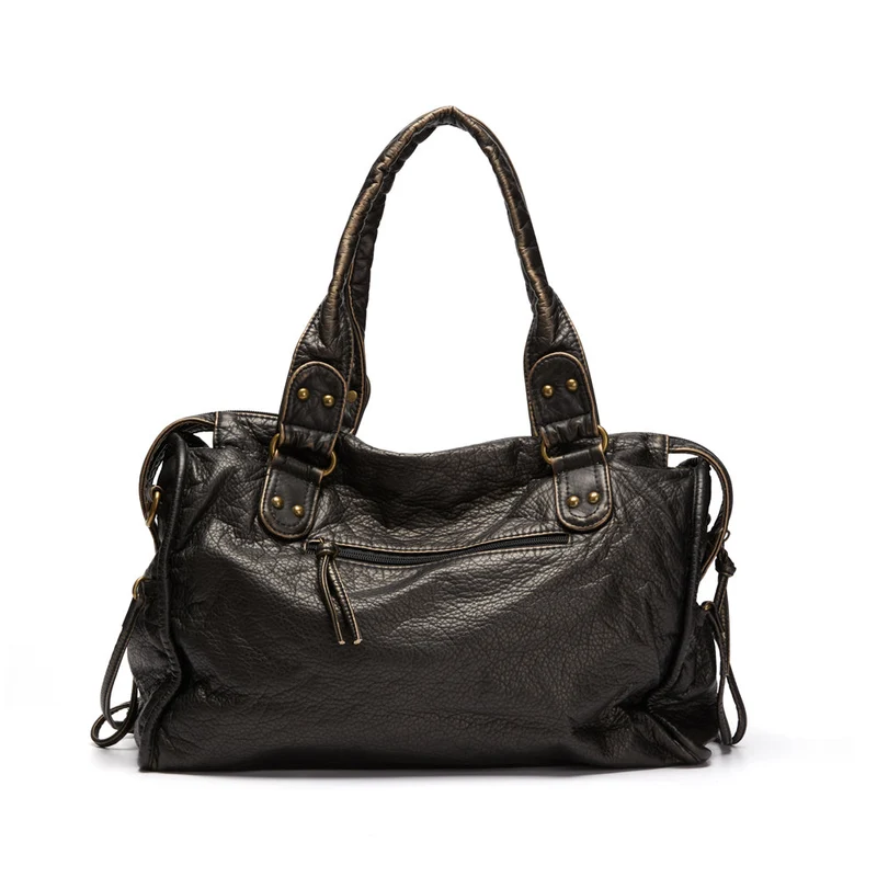 Sac à Main Femme en Cuir Noir avec Poches Zippées – Élégance Fonctionnelle