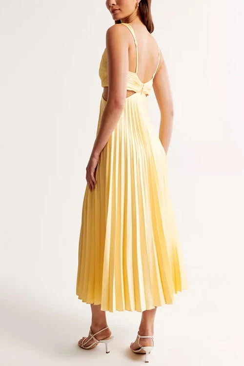 Élégante Robe Maxi Femme avec Encolure en V et Jupe Plissée