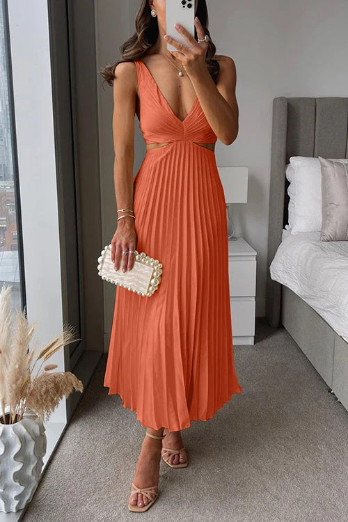 Élégante Robe Maxi Femme avec Encolure en V et Jupe Plissée