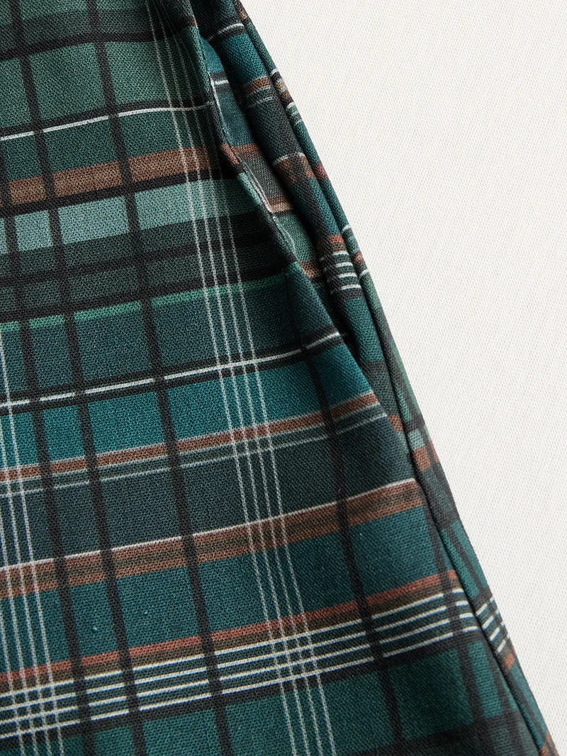 Robe Maxi à Carreaux pour Femmes avec Col Revers