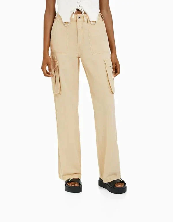 Pantalon Cargo Femme Taille Haute à Poches