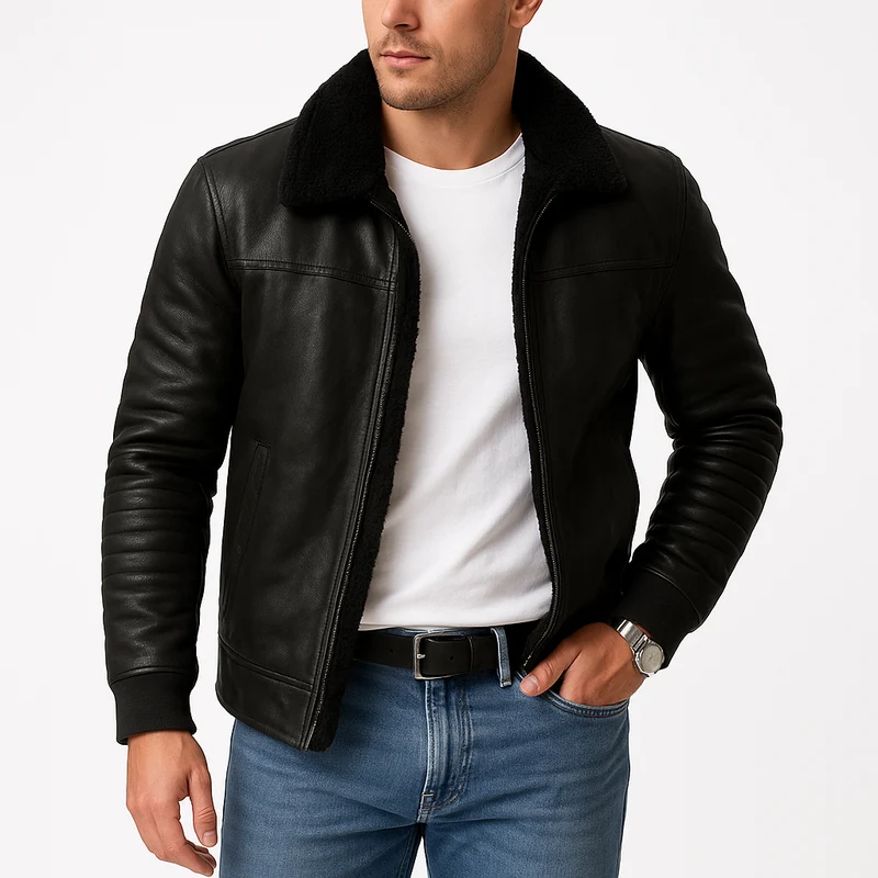 Veste d’Hiver Homme avec Col en Fourrure et Fermeture Zip