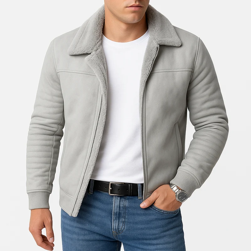 Veste d’Hiver Homme avec Col en Fourrure et Fermeture Zip