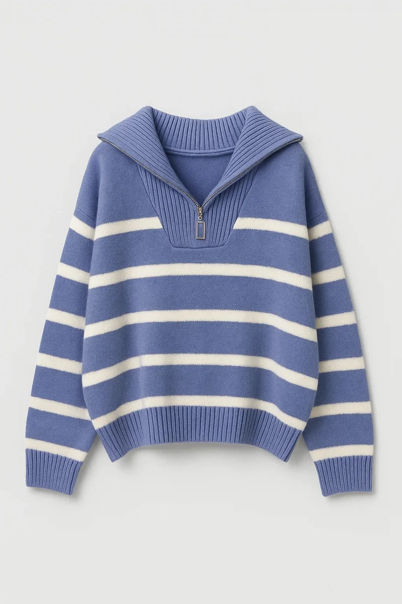 Pull Femme Rayé à Col Zippé