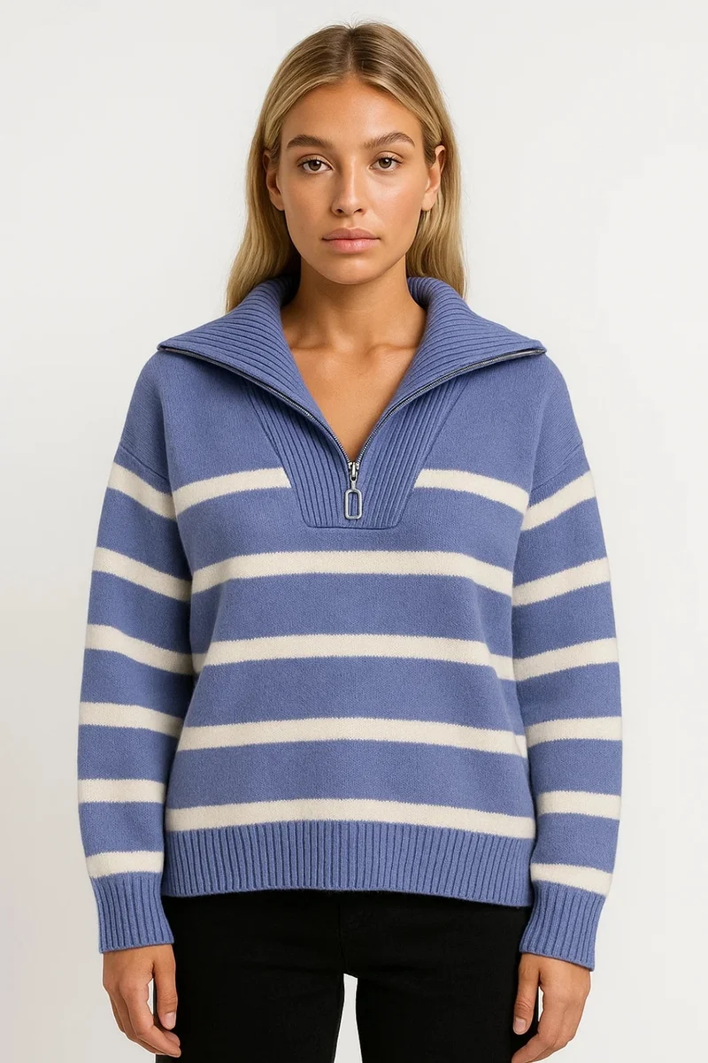 Pull Femme Rayé à Col Zippé