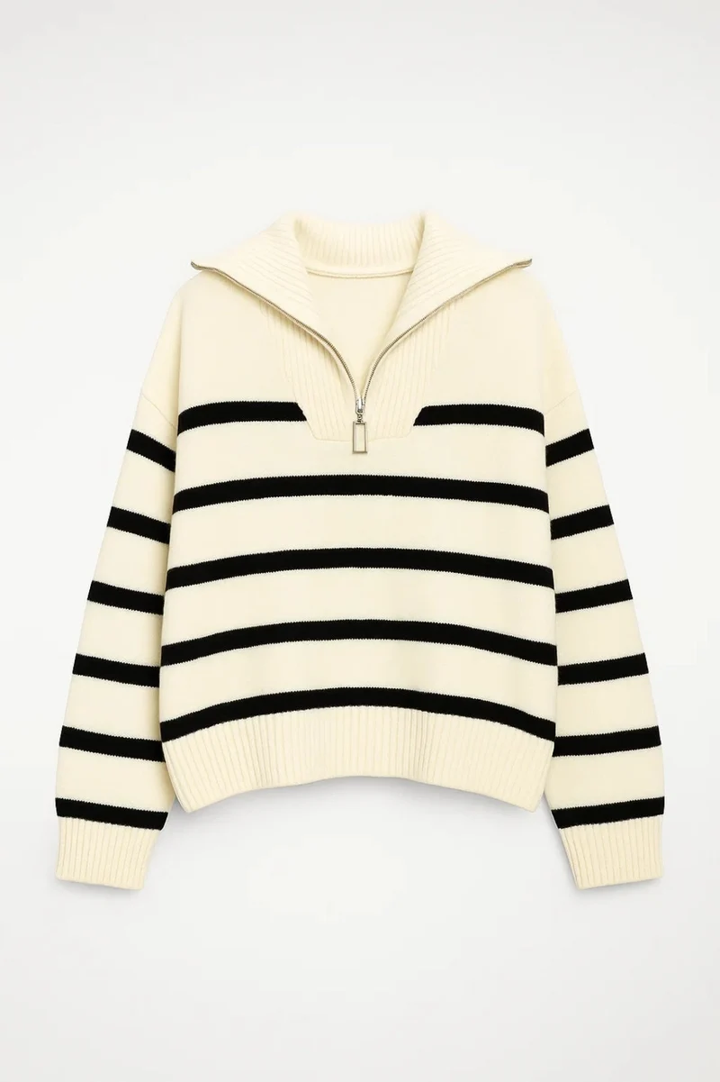 Pull Femme Rayé à Col Zippé