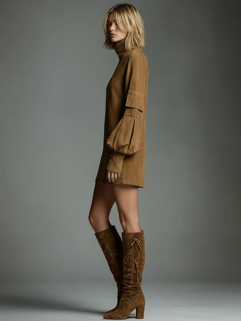 Robe Mini Vintage en Suède Femme