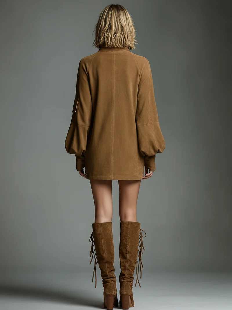 Robe Mini Vintage en Suède Femme