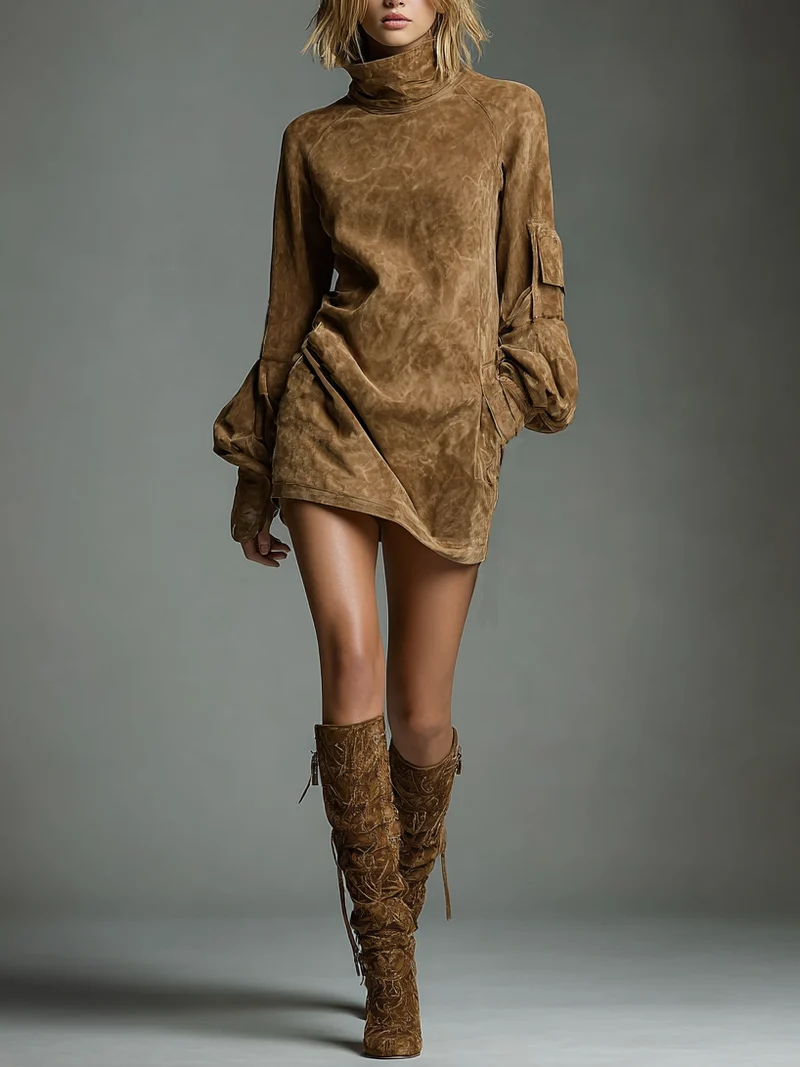 Robe Mini Vintage en Suède Femme