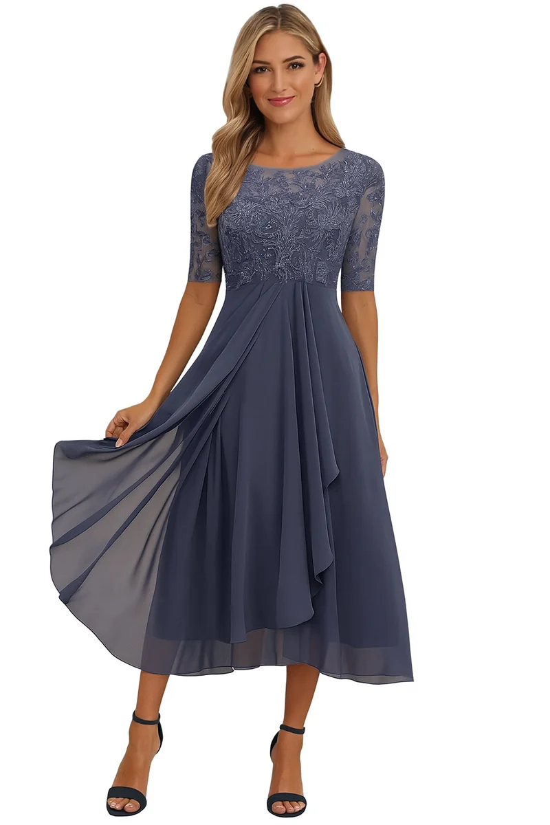 Robe festive élégante pour femmes en dentelle et chiffon