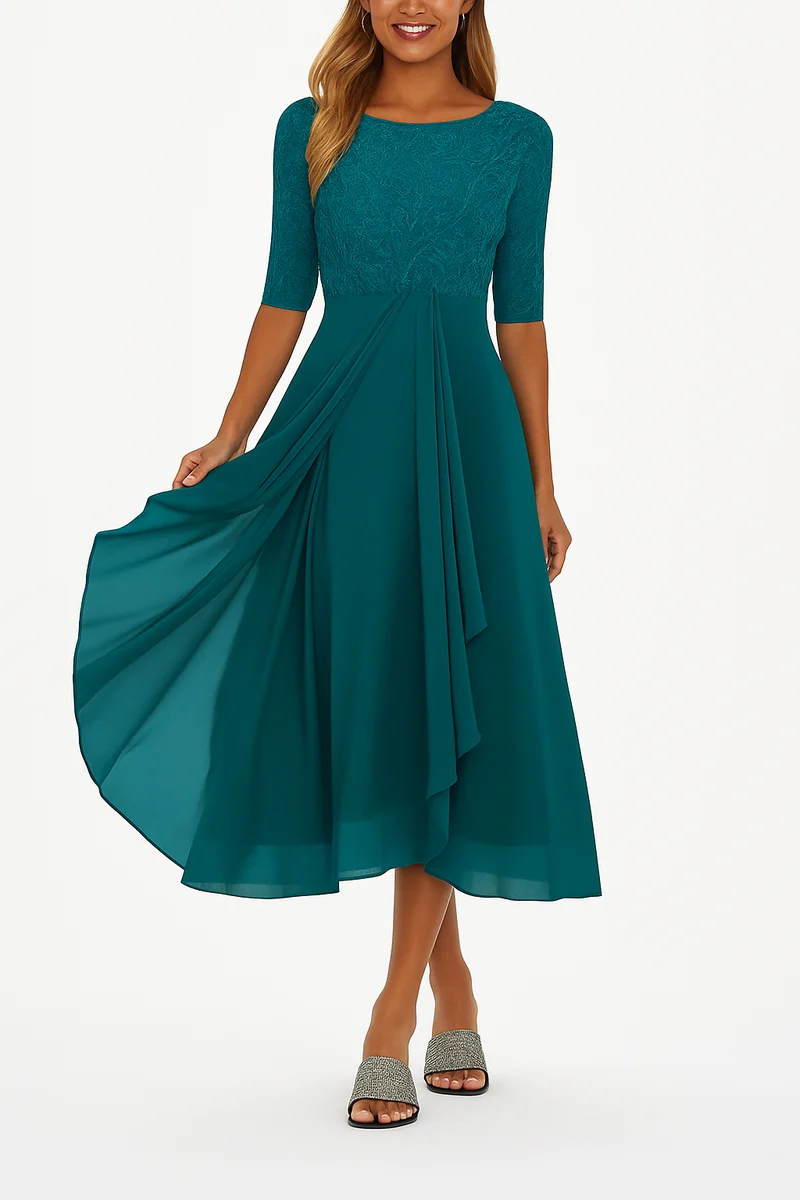 Robe festive élégante pour femmes en dentelle et chiffon