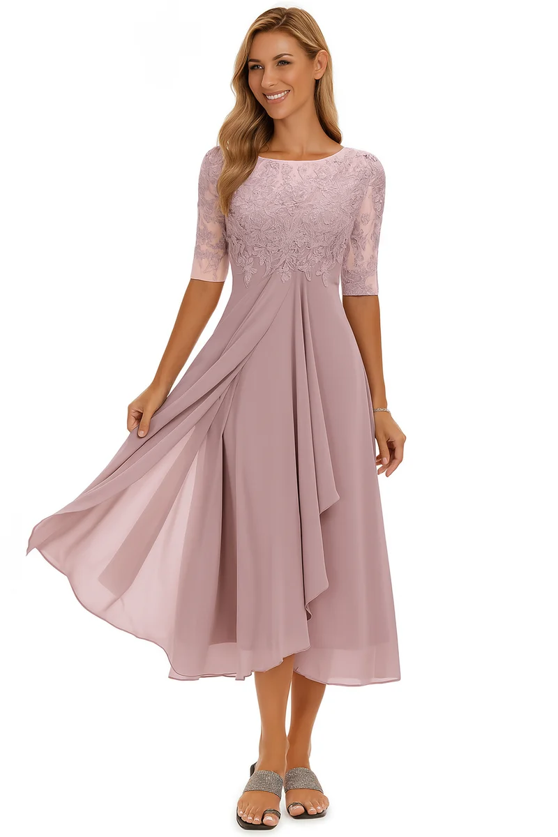 Robe festive élégante pour femmes en dentelle et chiffon