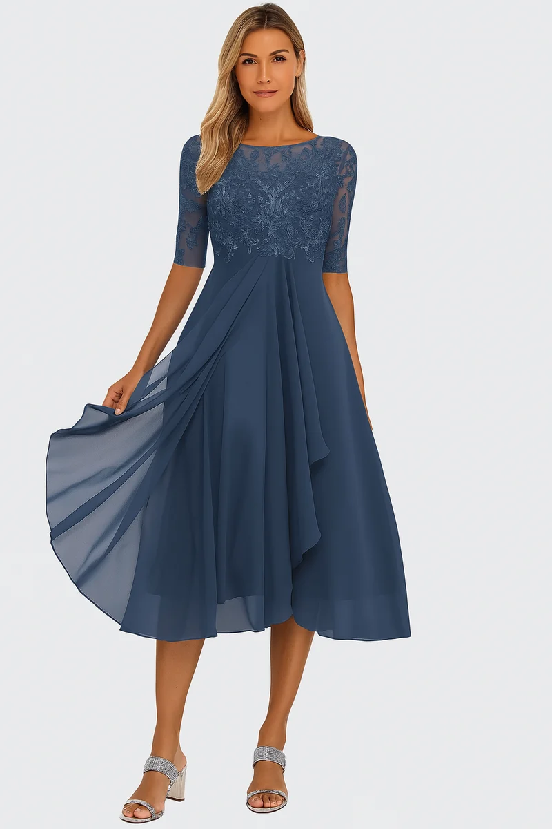 Robe festive élégante pour femmes en dentelle et chiffon