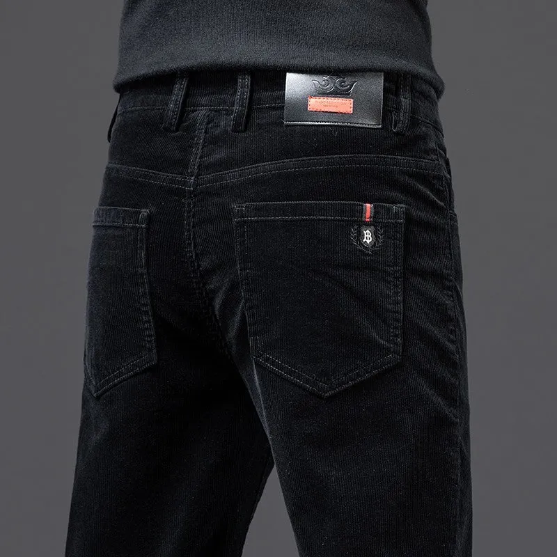 Pantalon en velours côtelé noir pour hommes