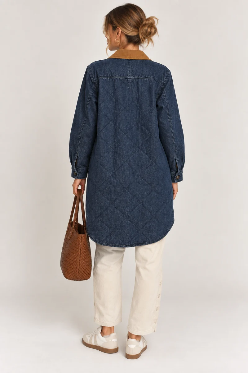 QUILTED DENIM JKT W/ SUEDE-RINSE