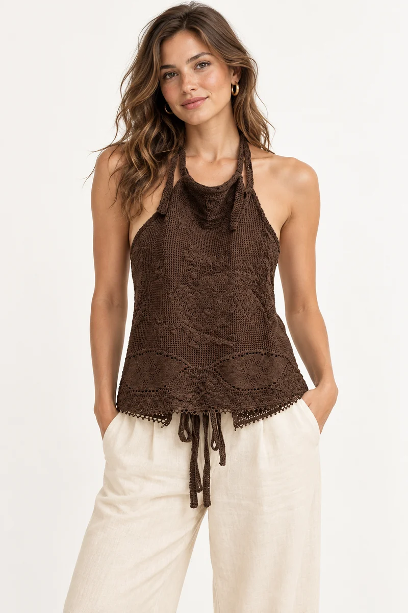 Chocolate Crochet Halter Top