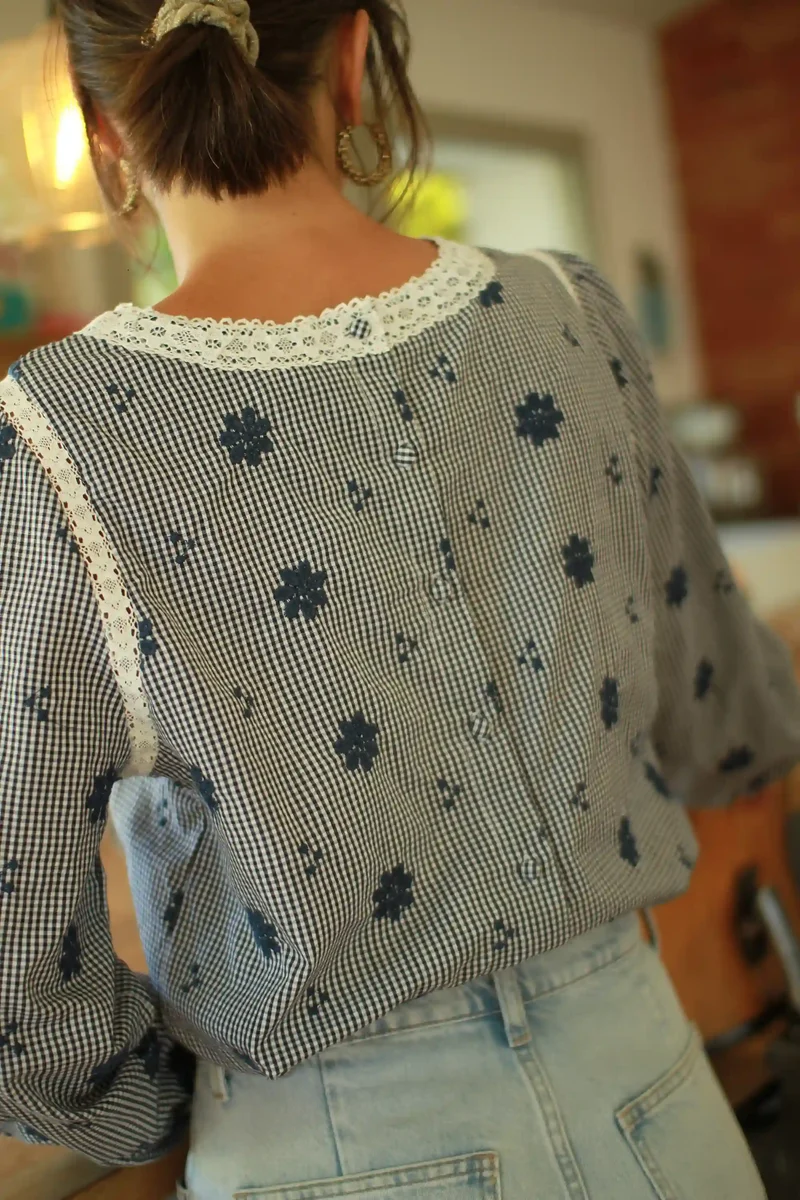 Chemisier "Garance" Coton Vichy Marine