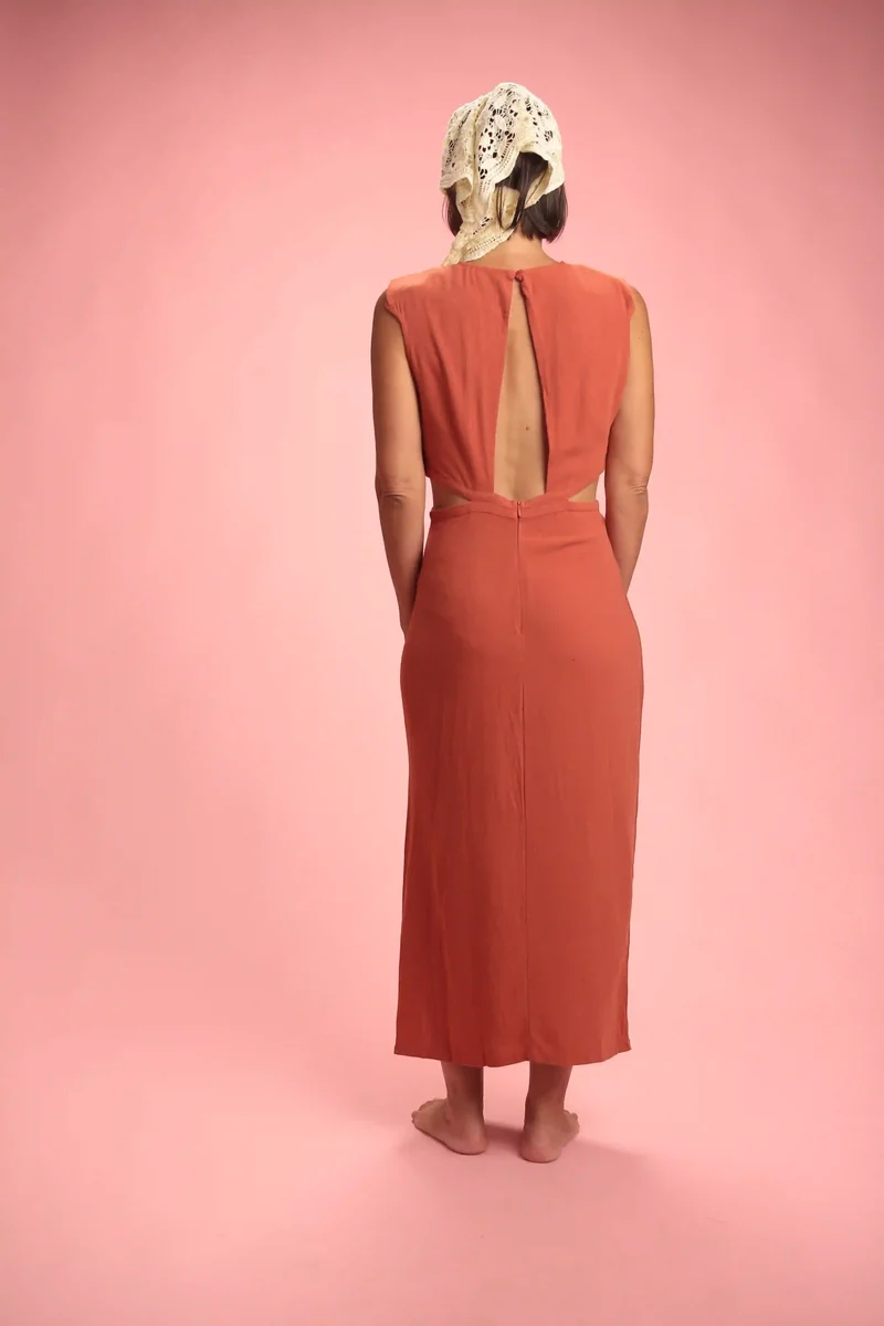 Robe Monica brique lin viscose