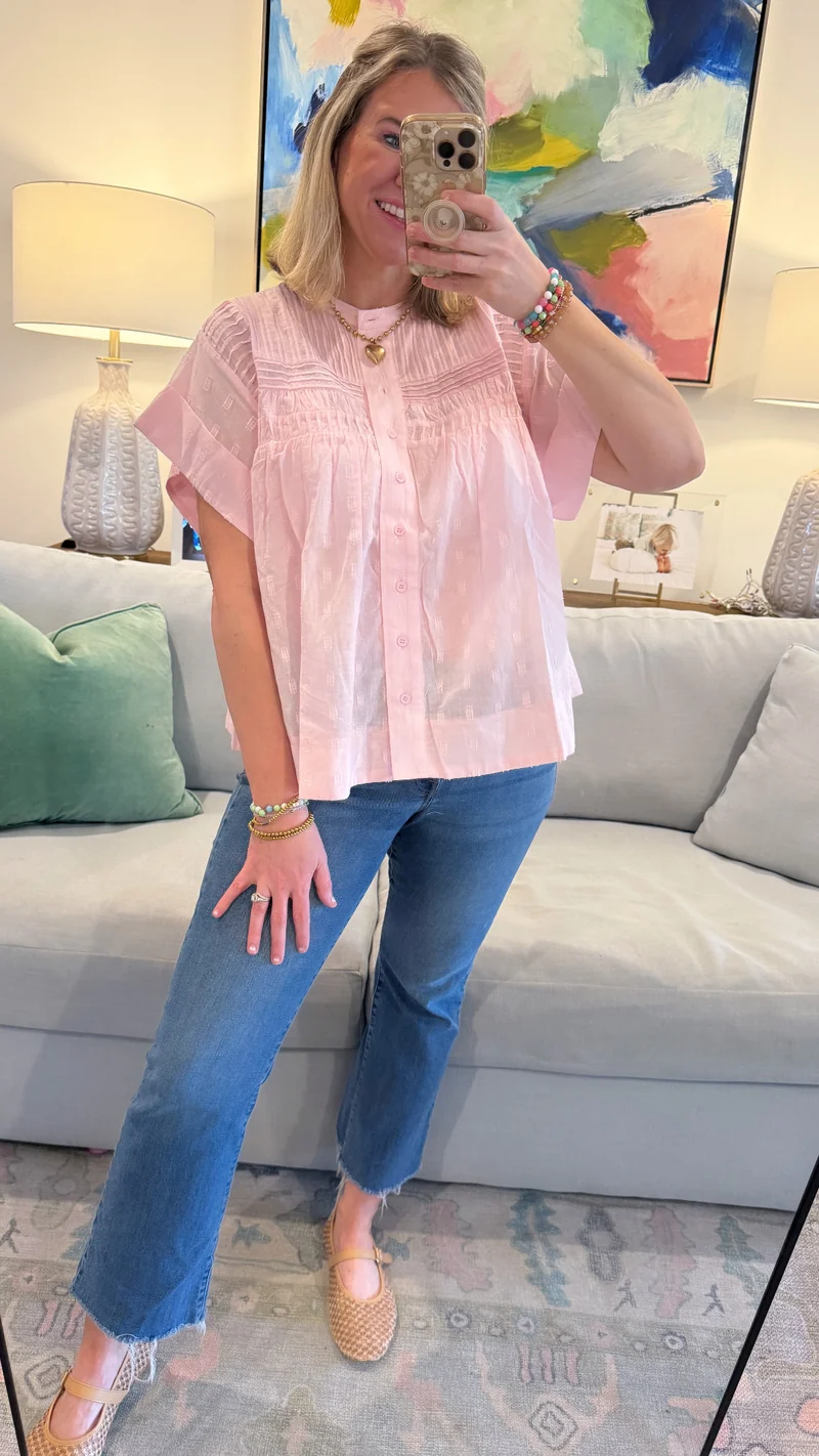 RUFFLED BUTTON UP BABY PINK TOP (LM-0049)