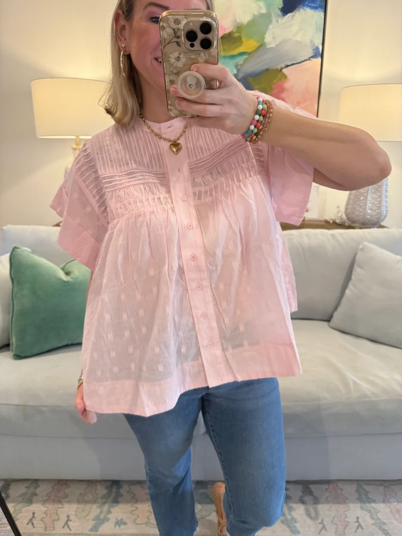 RUFFLED BUTTON UP BABY PINK TOP (LM-0049)