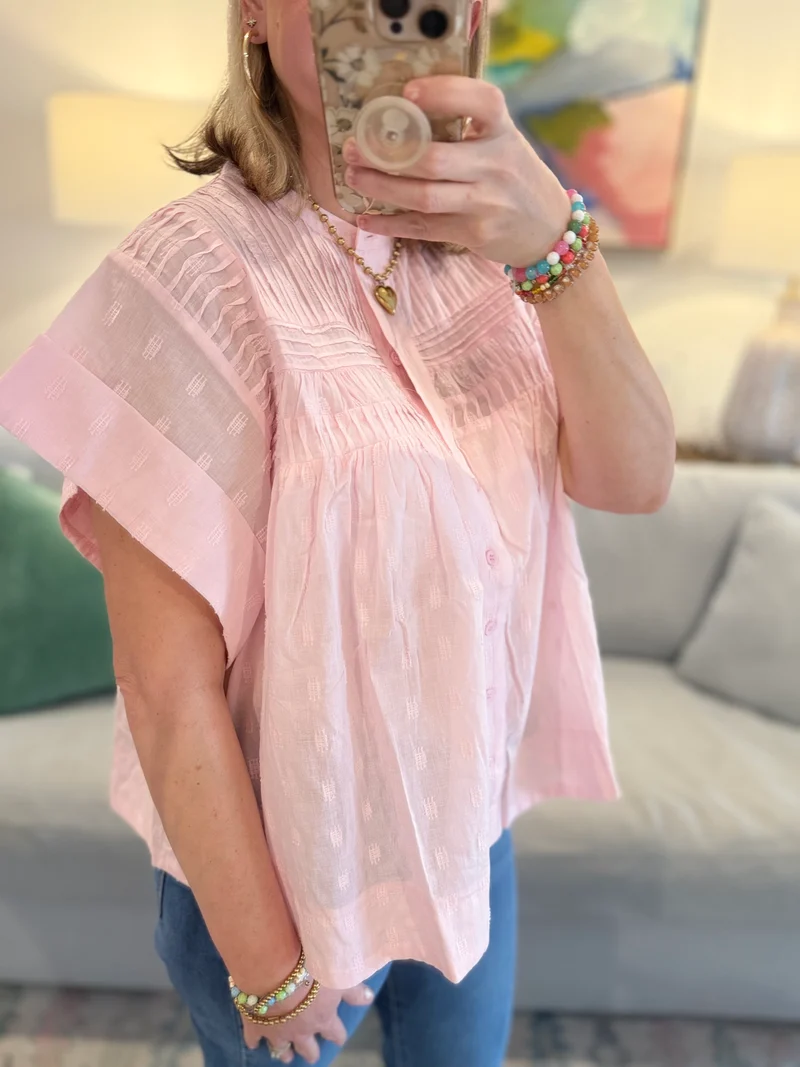 RUFFLED BUTTON UP BABY PINK TOP (LM-0049)