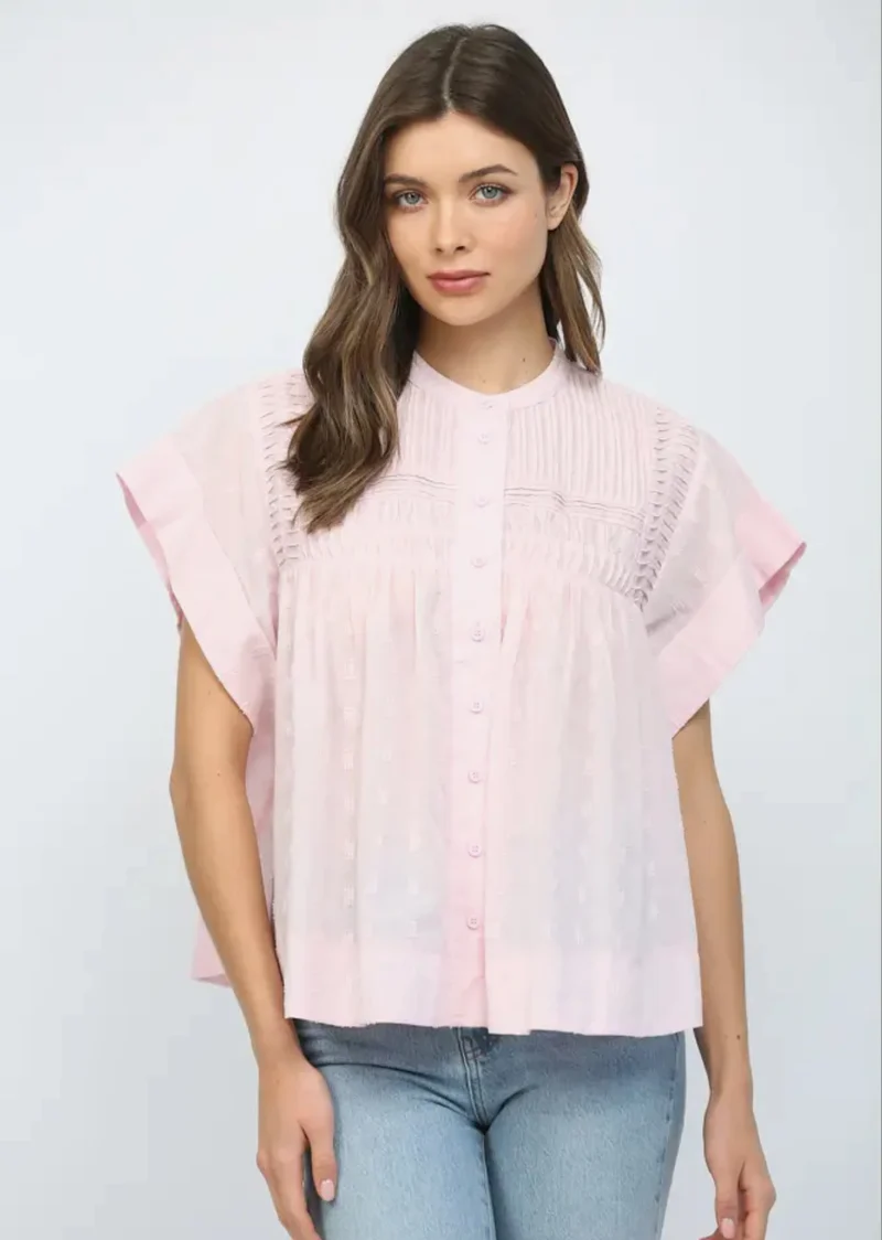 RUFFLED BUTTON UP BABY PINK TOP (LM-0049)