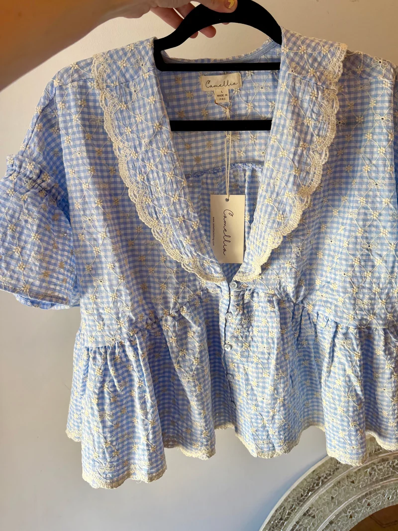 GINGHAM PEPLUM BLOUSE (LM-0015)