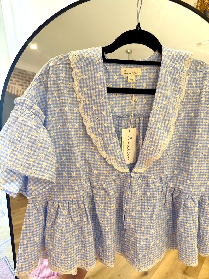 GINGHAM PEPLUM BLOUSE (LM-0015)