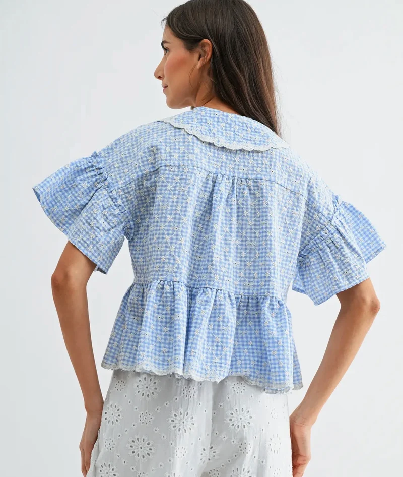 GINGHAM PEPLUM BLOUSE (LM-0015)