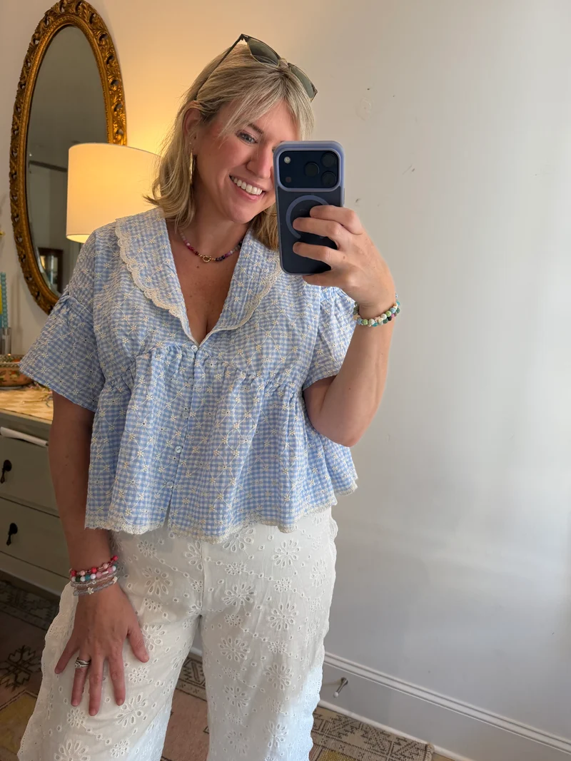 GINGHAM PEPLUM BLOUSE (LM-0015)