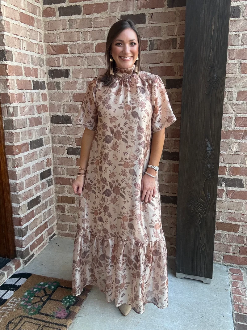LORETTA TAUPE FLORAL MIDI (LM-0125)