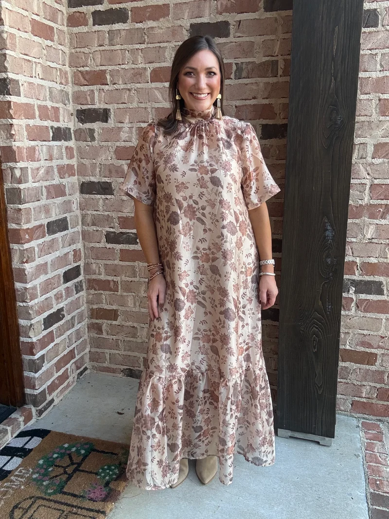 LORETTA TAUPE FLORAL MIDI (LM-0125)