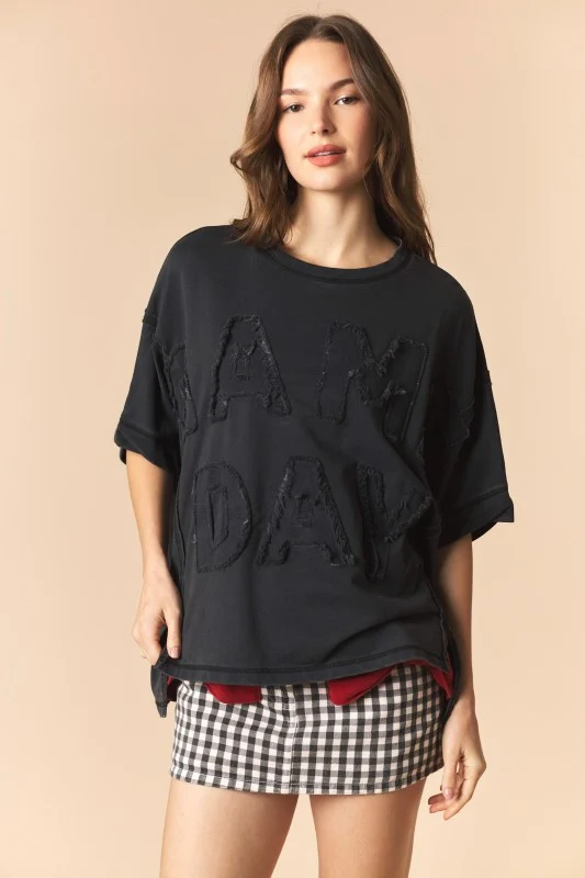 TERRY CLOTH ‘GAME DAY’ TOP : BLACK (LM-0115 BLACK)