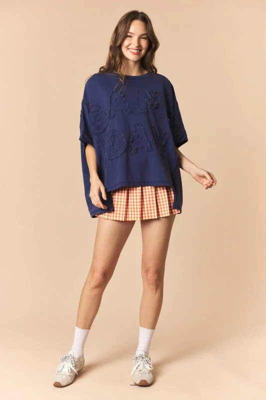 TERRY CLOTH ‘GAME DAY’ TOP : NAVY (LM-0115 NAVY)