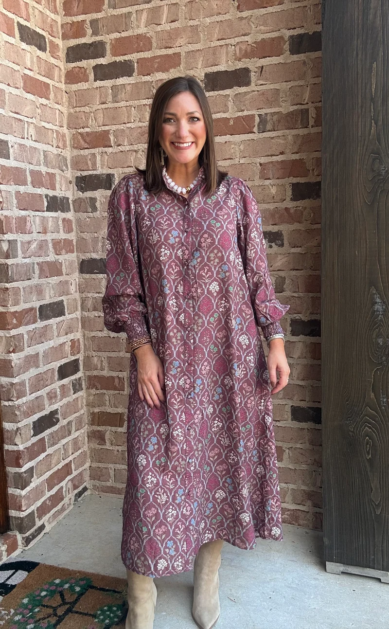 FLORAL TILE BUTTON DOWN MIDI (LM-0120)