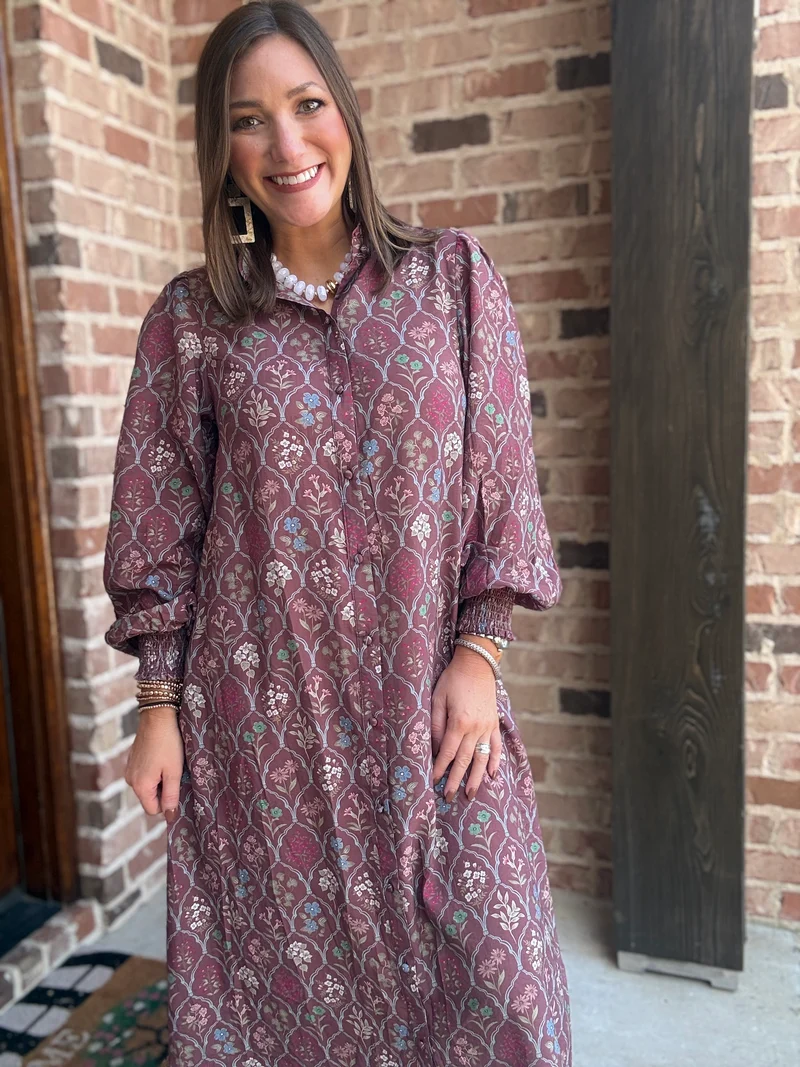 FLORAL TILE BUTTON DOWN MIDI (LM-0120)