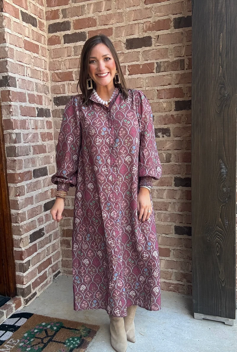 FLORAL TILE BUTTON DOWN MIDI (LM-0120)