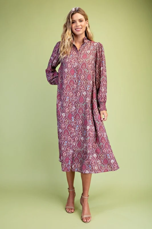 FLORAL TILE BUTTON DOWN MIDI (LM-0120)