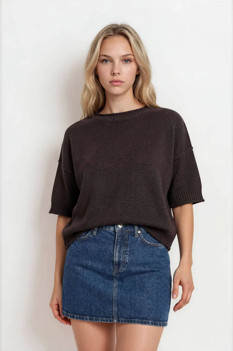 EXPOSED SEAM DROP SHOULDER SHORT SLEEVE PULLOVER : CHOCOLATE BROWN (LM-0107)