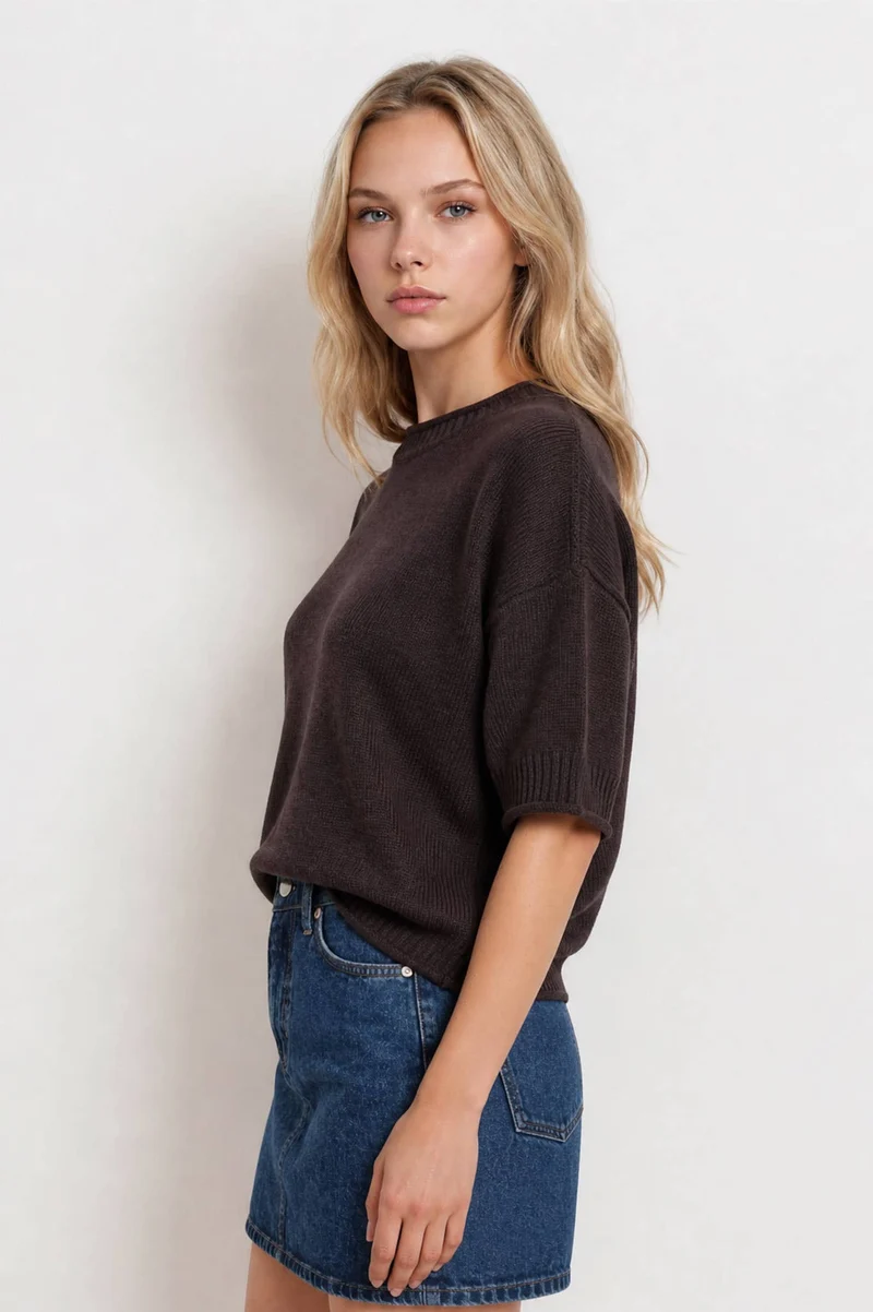 EXPOSED SEAM DROP SHOULDER SHORT SLEEVE PULLOVER : CHOCOLATE BROWN (LM-0107)