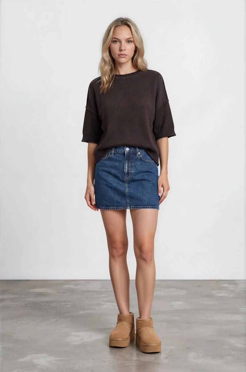 EXPOSED SEAM DROP SHOULDER SHORT SLEEVE PULLOVER : CHOCOLATE BROWN (LM-0107)