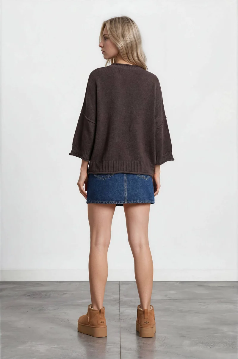 EXPOSED SEAM DROP SHOULDER SHORT SLEEVE PULLOVER : CHOCOLATE BROWN (LM-0107)