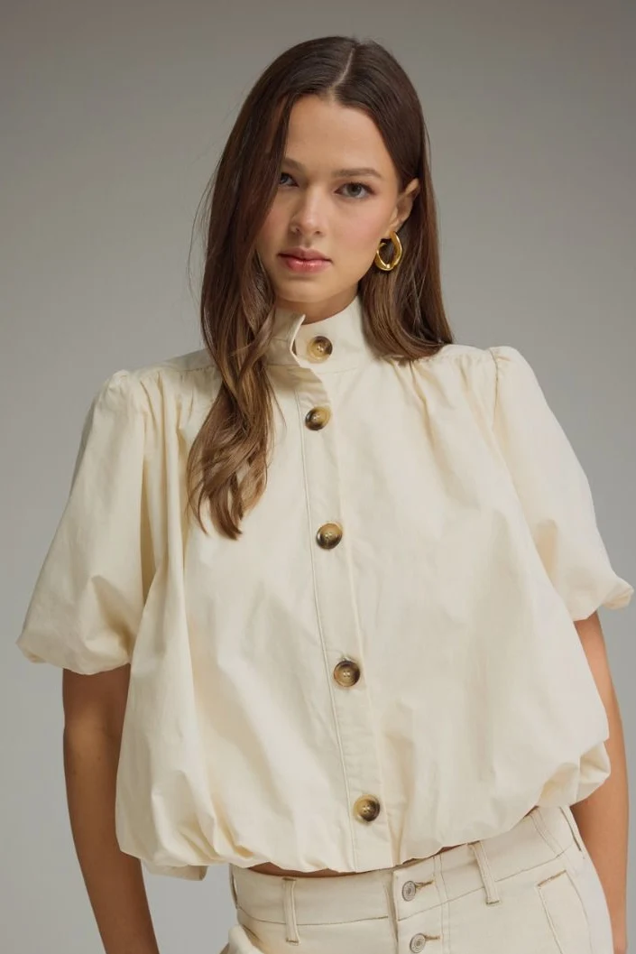 BUBBLE BUTTON UP BLOUSE, ECRU (LM-0117)