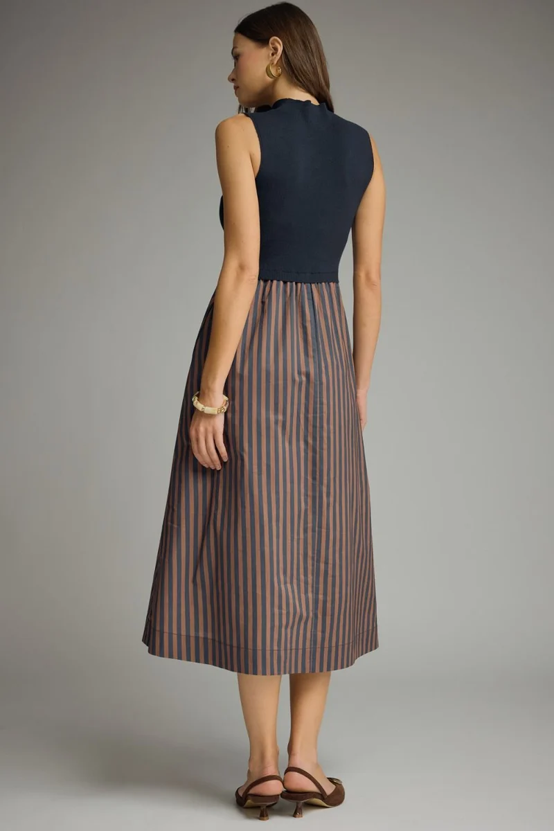 NAVY & TAN STRIPE SEEATER MIDI DRESS (LM-0103)