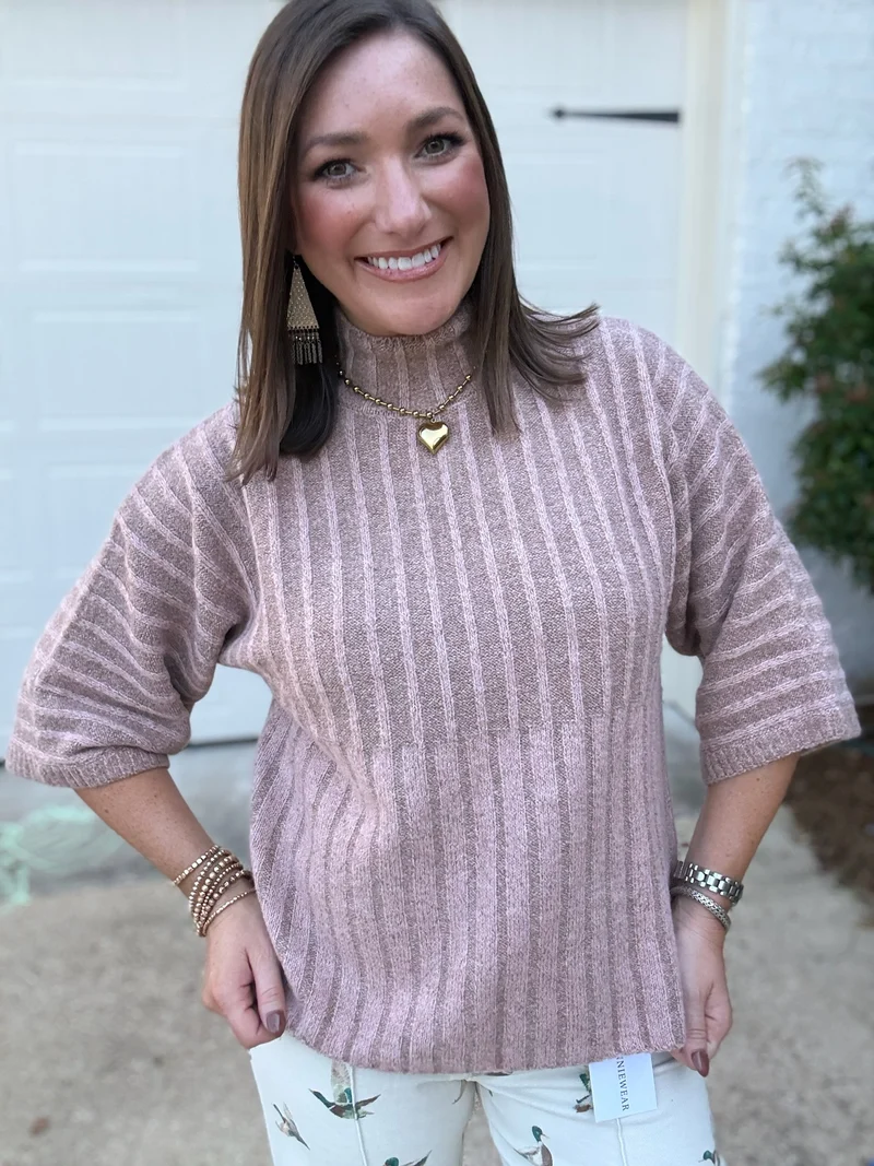 RIBBED KNIT MOCK NECK SWEATER - BLUSH (LM-0100)