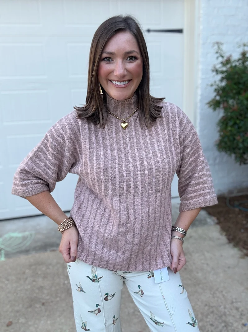 RIBBED KNIT MOCK NECK SWEATER - BLUSH (LM-0100)