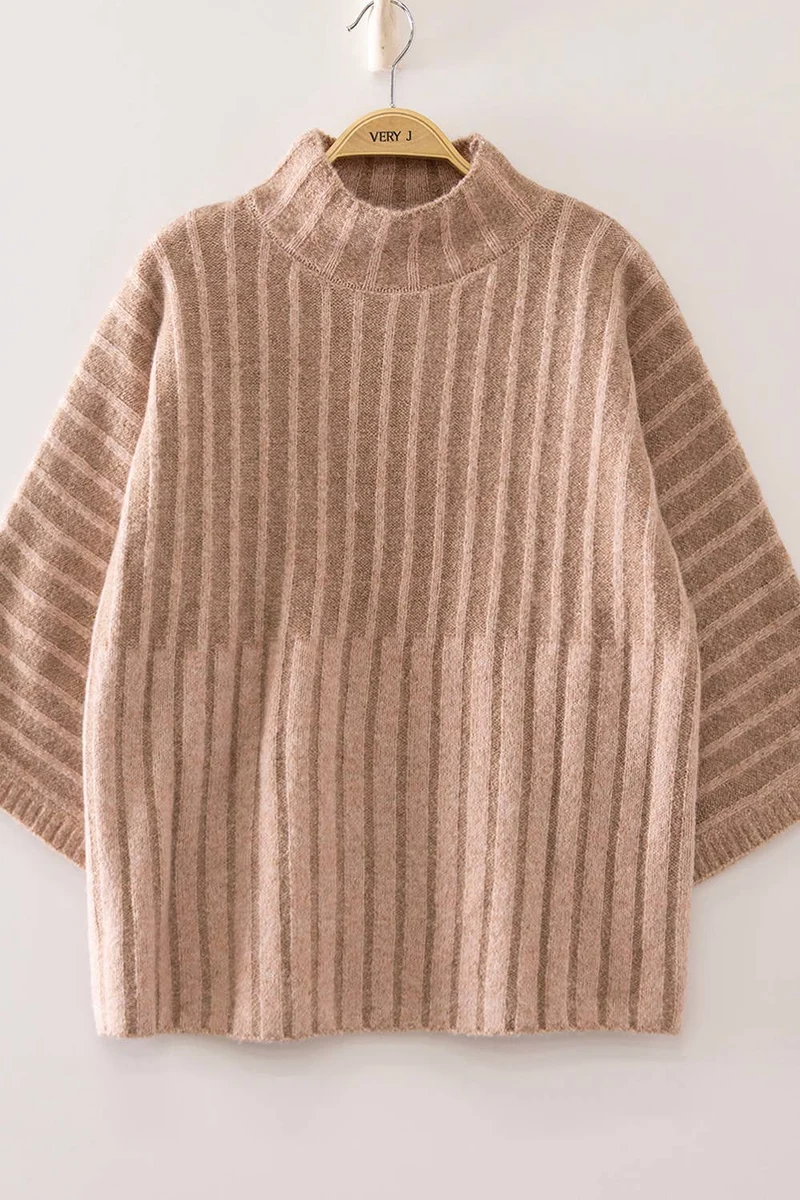 RIBBED KNIT MOCK NECK SWEATER - BLUSH (LM-0100)
