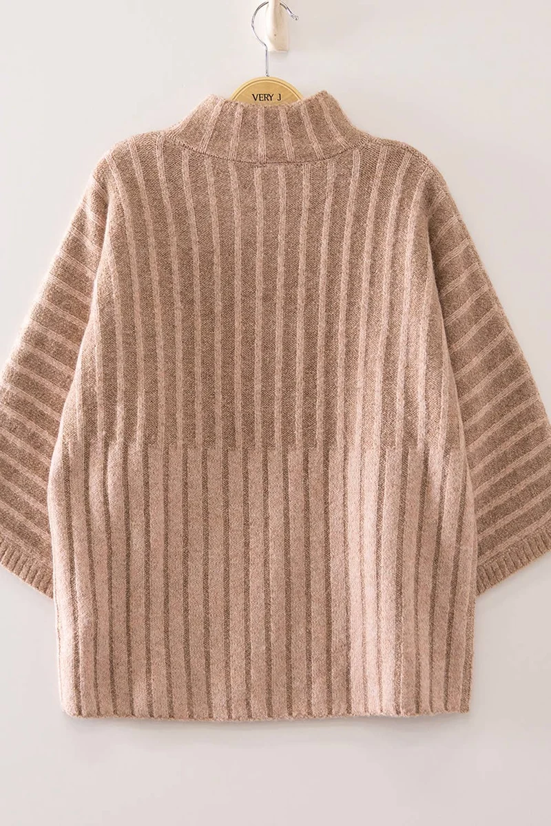 RIBBED KNIT MOCK NECK SWEATER - BLUSH (LM-0100)