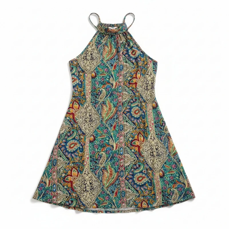 Robe Imprimée à Col Halter pour Femme – Robe Sans Manches Style Tunique